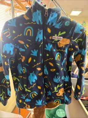 Columbia Kids Navy Fleece Jacket with Blue, Teal, Green and Orange Prints